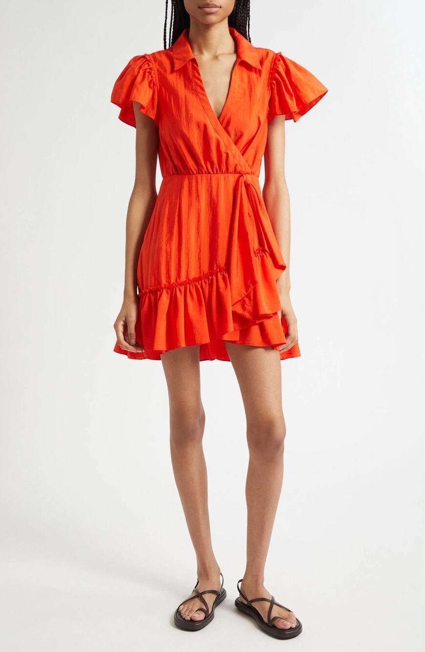 NWT Cinq à Sept Lila Ruffle Taffeta Mini Dress Red Size 2
